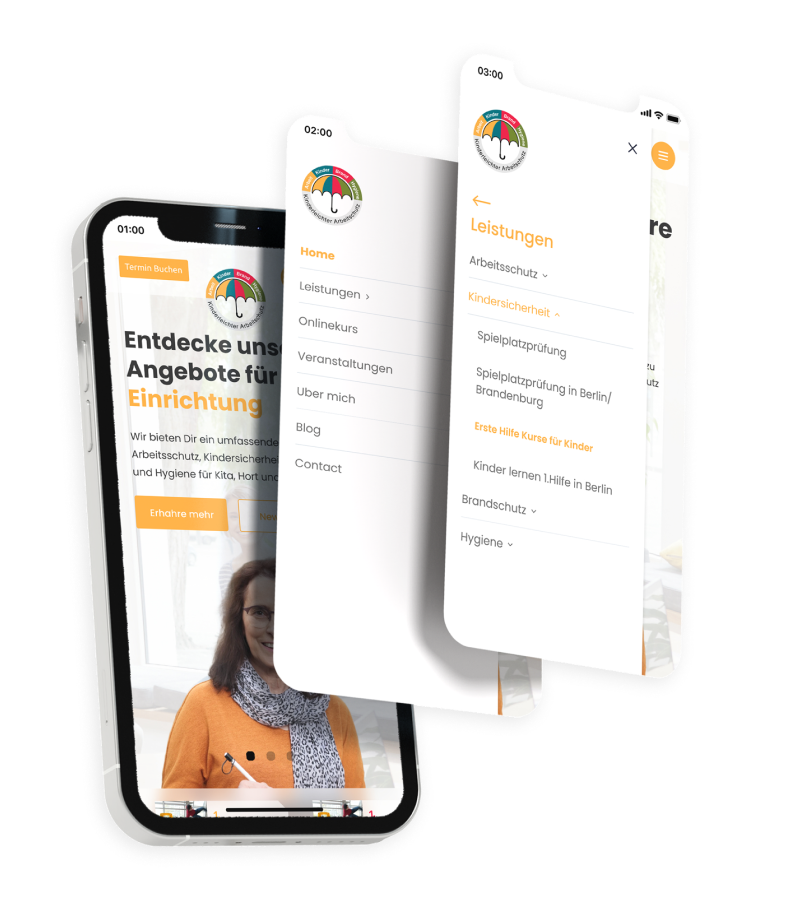 Kinderleichter Arbeitsschutz website preview on a device mockup